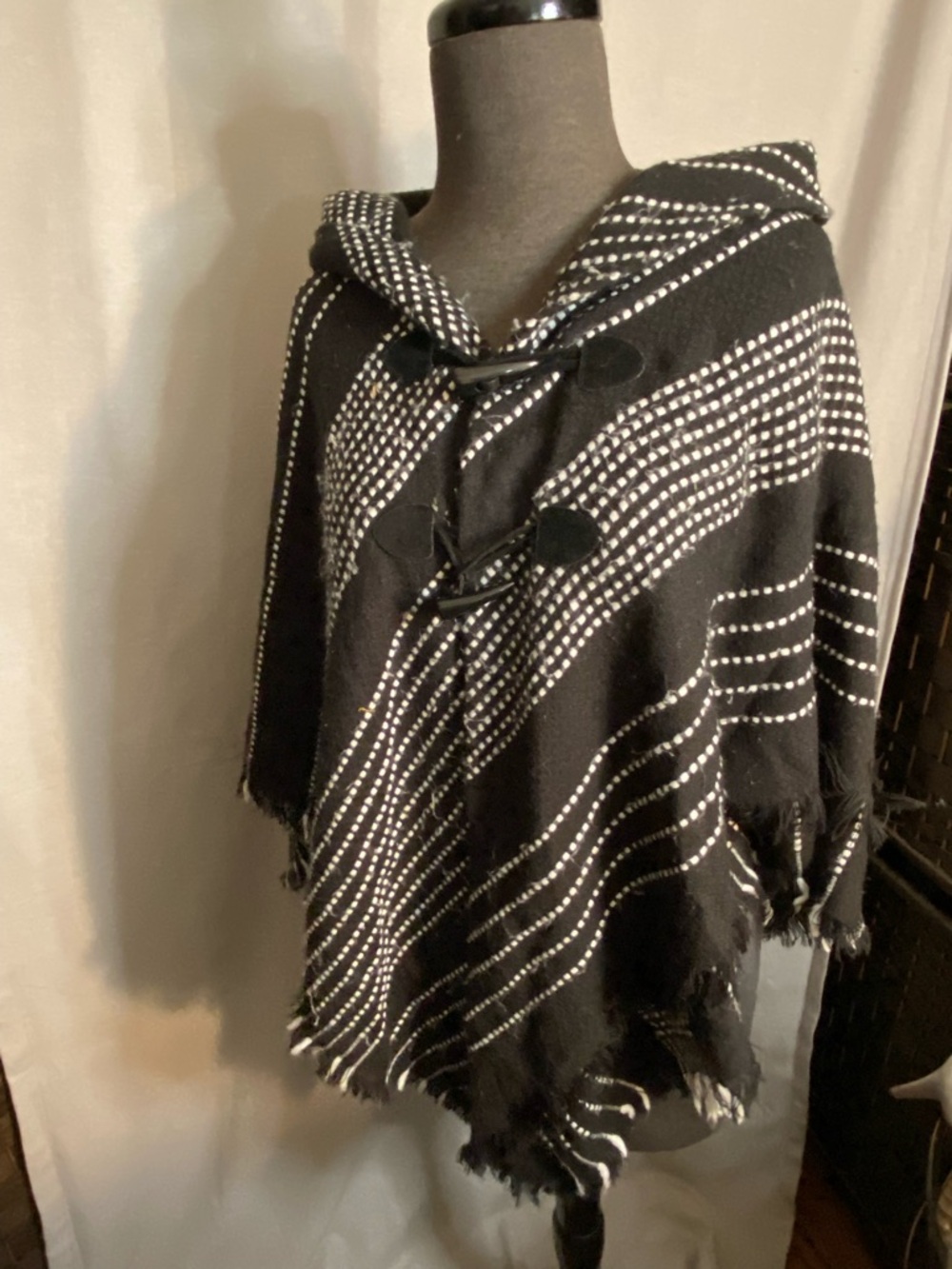 Mixit Black and White Knit Hooded Poncho